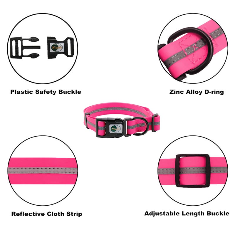 NIMBLE Dog Collar Waterproof Pet Collars Anti-Odor Durable Adjustable PVC & Polyester Soft with Reflective Cloth Stripe Basic Dog Collars S/M/L Sizes (Medium (11.81â€-18.5â€inches), Pink) - Image 4